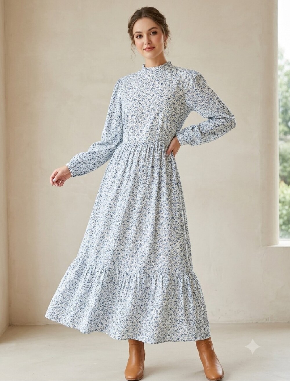 Asos Design Vintage-Inspired Blue Floral Ruffle Maxi Dress  Cottagecore/Boho 14